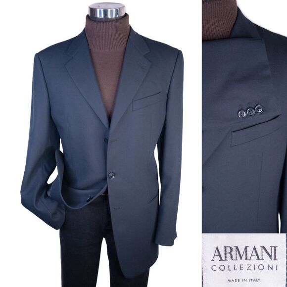Armani Collezioni Navy Blue Sport Coat Suit Jacket Blazer Wool Sz 42L 3-Button - Picture 1 of 16